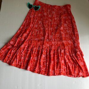 Talbot's Coral Punch Floral Tiered Ruffled Midi Skirt X Large